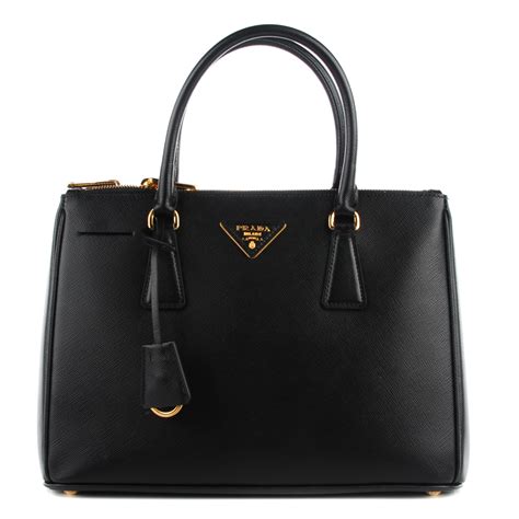 PRADA Saffiano Small Galleria Double Zip Tote Black 